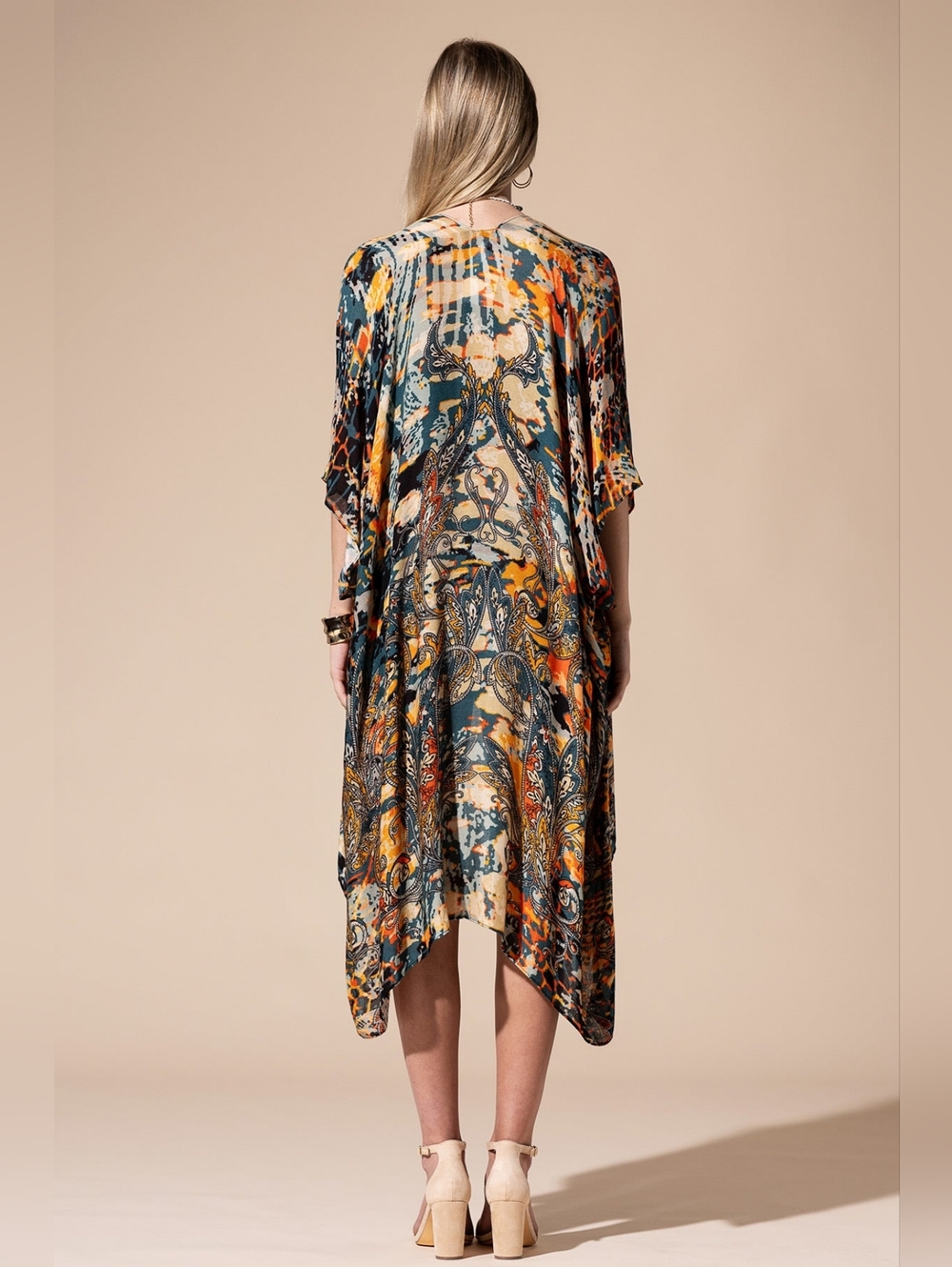 Stunning & Artfully Printed Kimono / Swimsuit Coverup Intricate Paisley Motifs - Picture 7 of 7